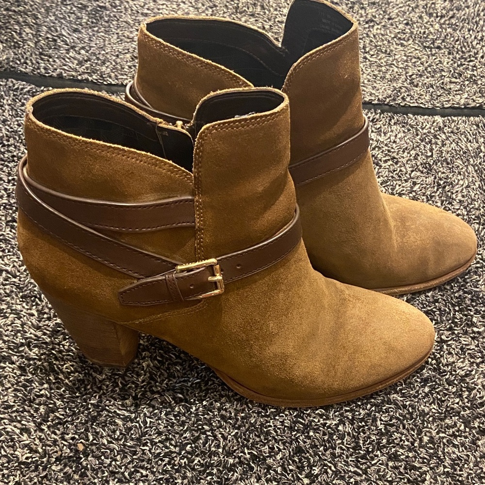 Cole Haan Grand.OS Suede Ankle Booties Brown Block Heel Leather Women’s 11B